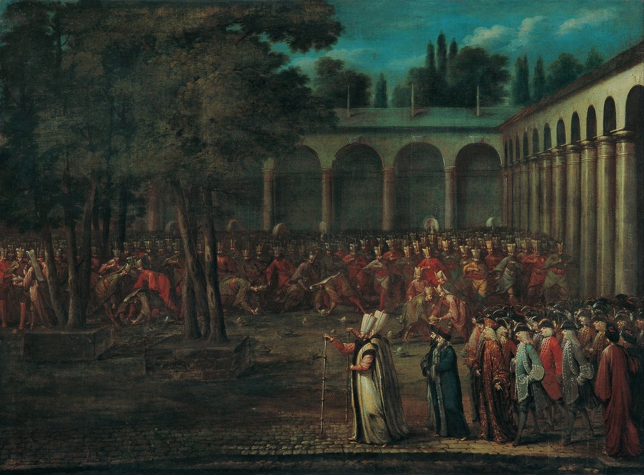 La delegación embajadora pasando por el segundo patio del Palacio de Topkapi, 1720s de Vanmour