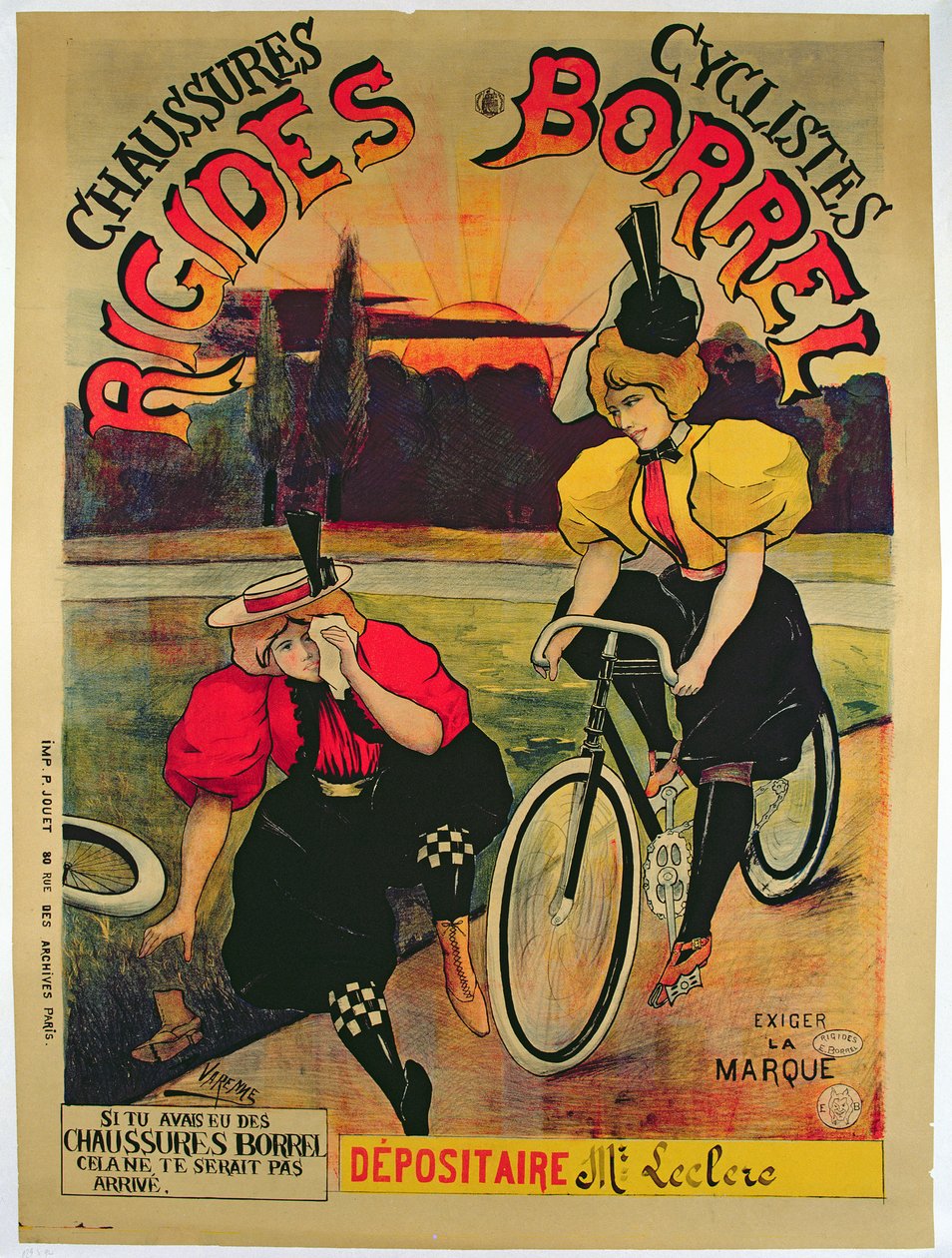Póster publicitario de zapatos Borrel para bicicletas, c.1900 de Varenne