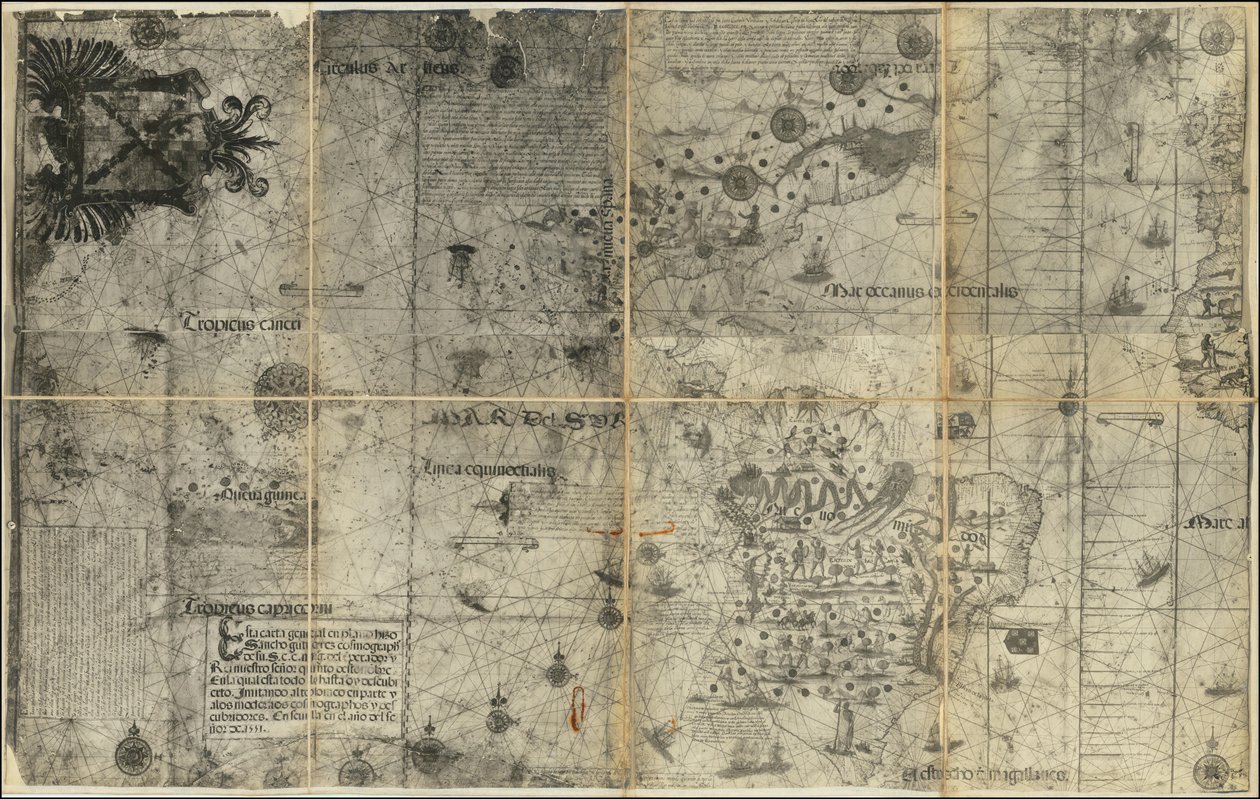 Mapa del hemisferio occidental de 1551 por Sancho Gutiérrez de Various