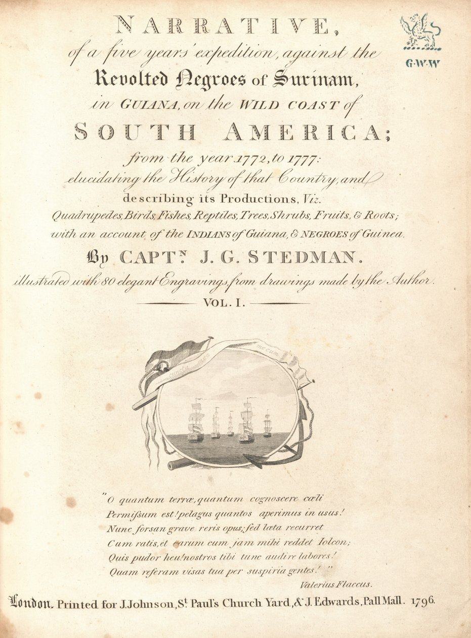 Narrativa de una expedición de cinco años contra los negros sublevados de Surinam, en Guayana, en la costa salvaje de América del Sur (volumen I) de Various Artists, including William Blake, after John Gabriel Stedman