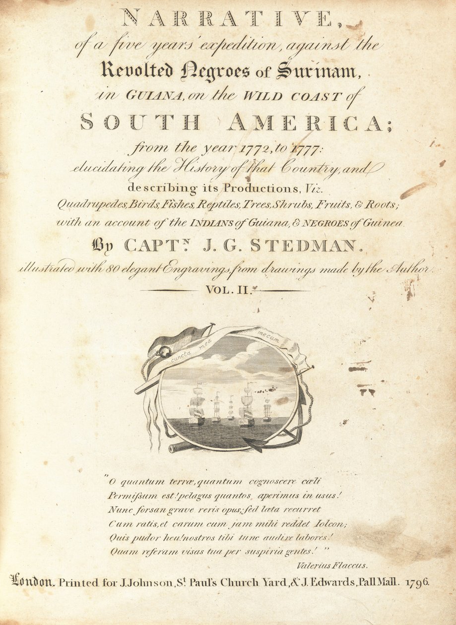 Narrativa de una expedición de cinco años contra los negros sublevados de Surinam, en Guayana, en la costa salvaje de América del Sur (volumen II) de Various Artists, including William Blake, after John Gabriel Stedman