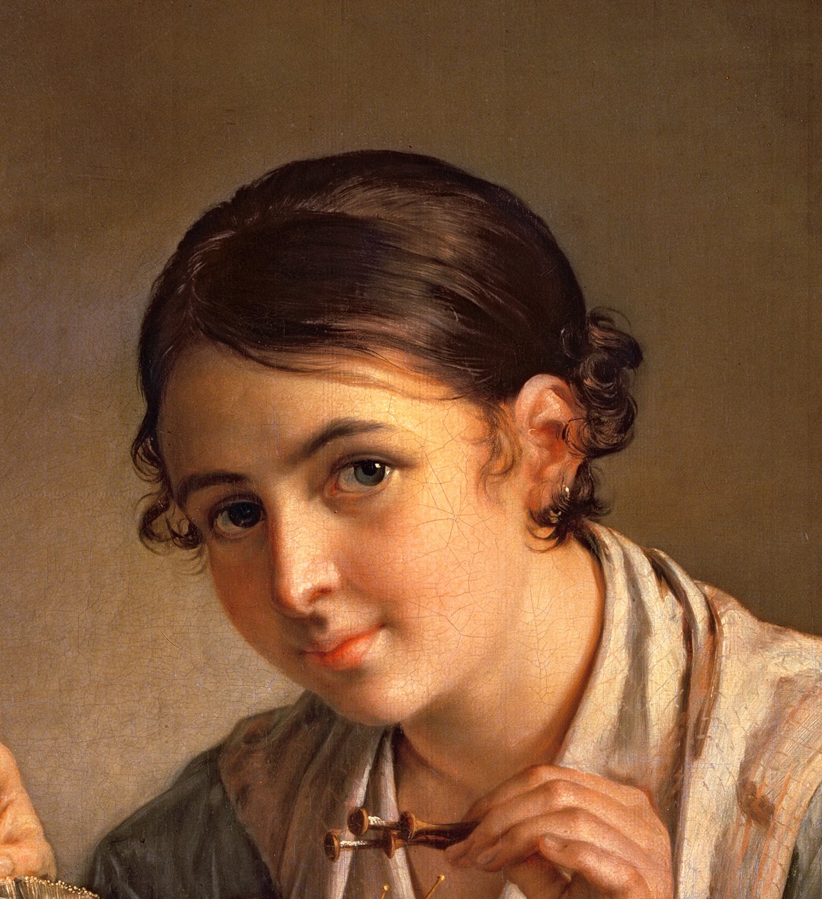 La Encajera, 1823 (detalle) de Vasili Andreevich Tropinin