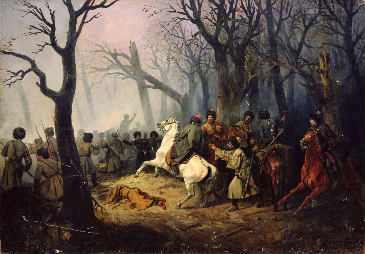 La muerte del General Sleptsov en el Cáucaso, 10 de diciembre de 1851 de Vasili Nikolayevich Maxutov