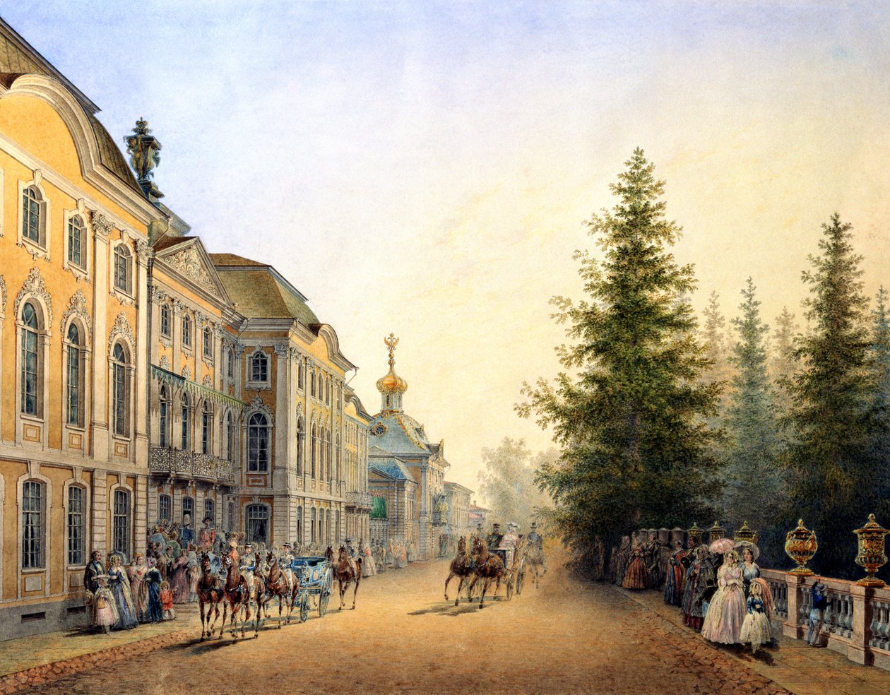 Salida de la corte en la entrada principal del Gran Palacio, 1852 de Vasili Semenovich Sadovnikov