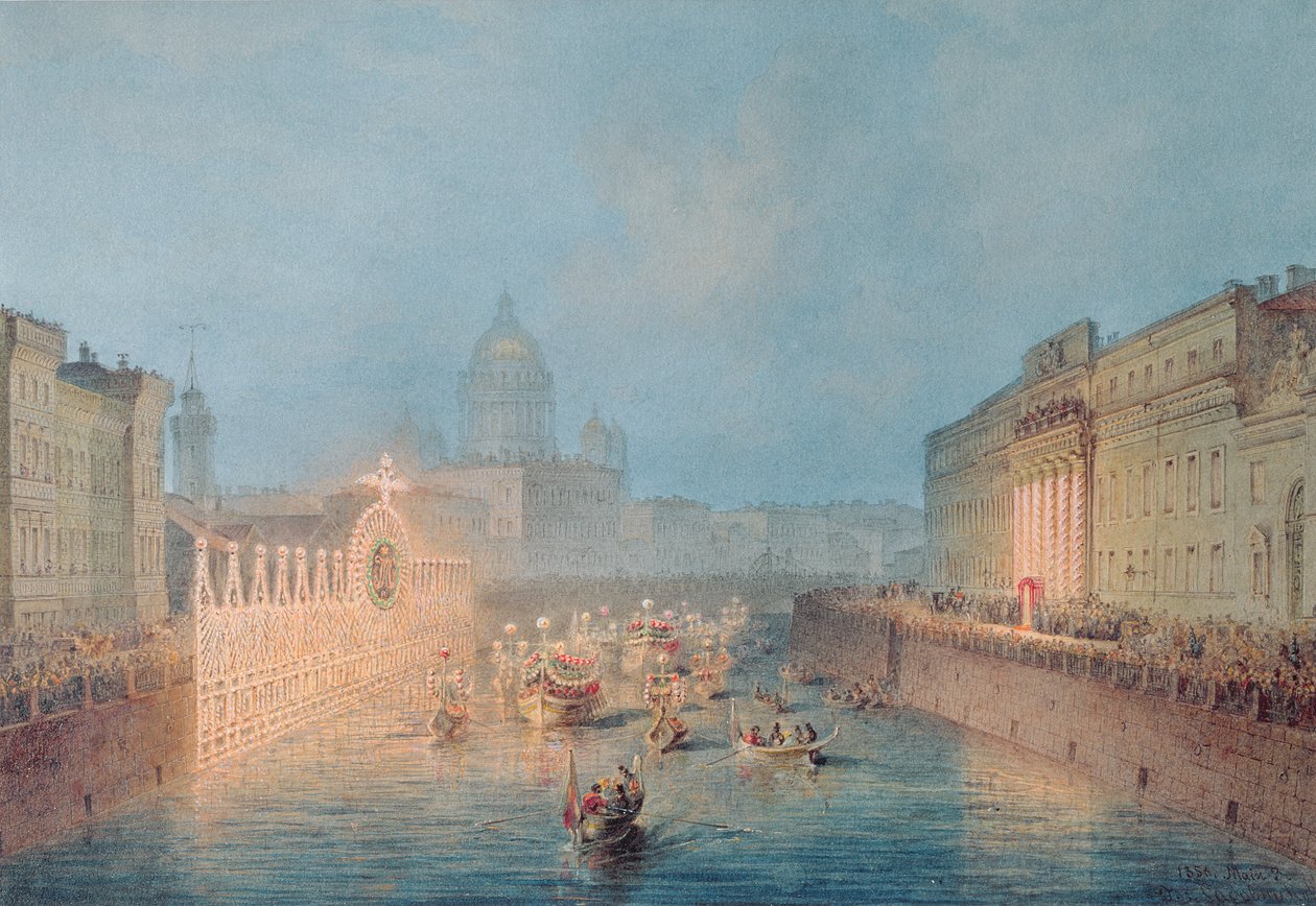 Iluminación en el Moyka en San Petersburgo, 1856 de Vasili Semenovich Sadovnikov