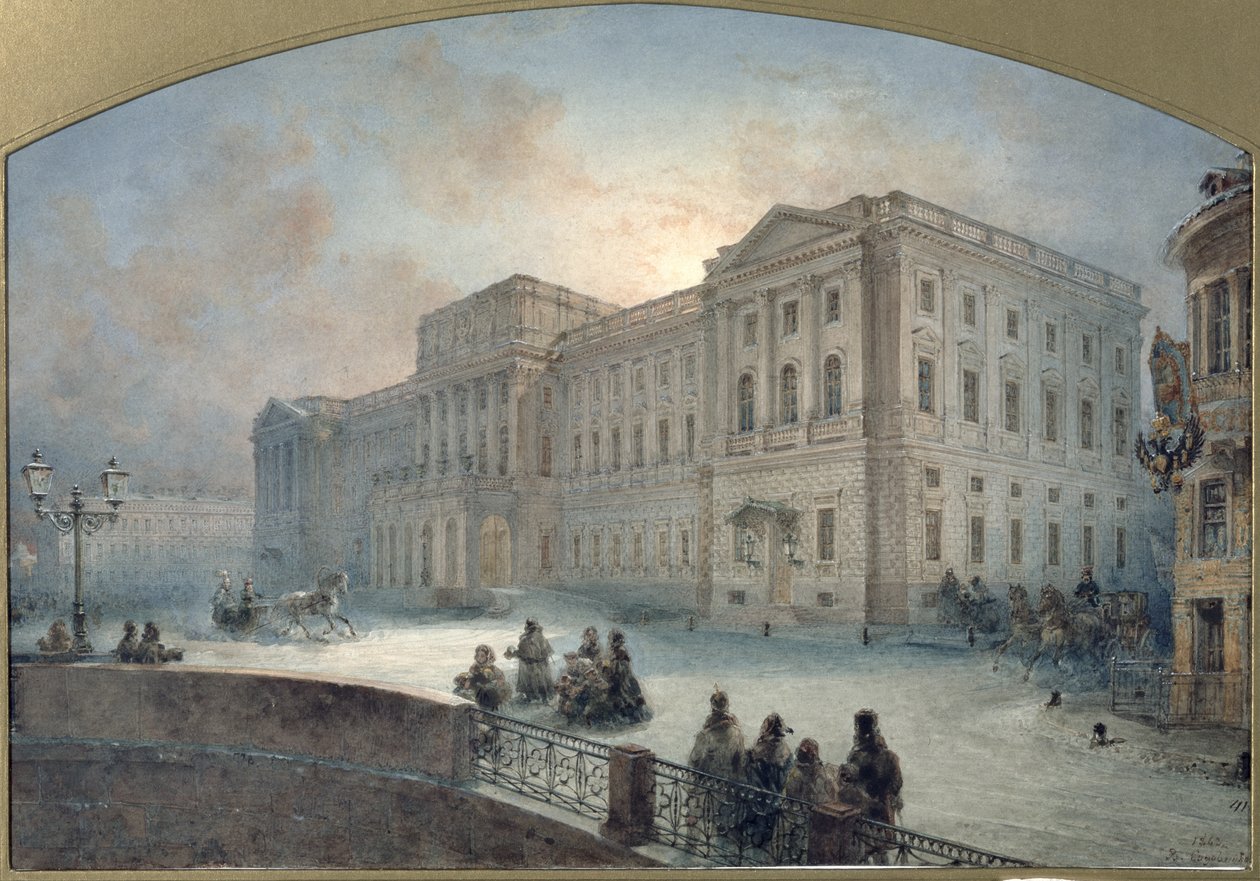 Vista del Palacio Mariinsky en invierno, 1863 de Vasili Semenovich Sadovnikov