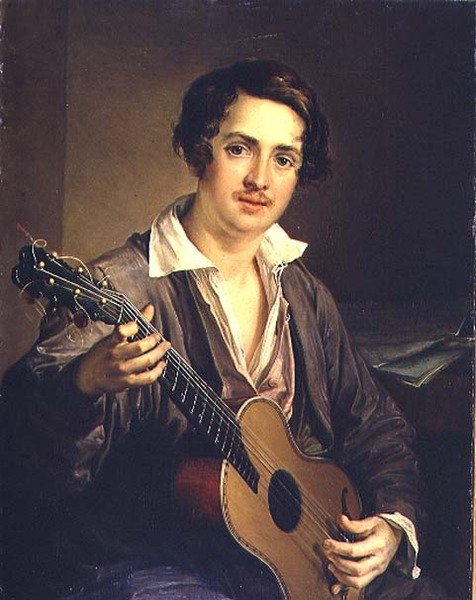 El guitarrista: Retrato del virtuoso guitarrista Vladimir Ivanovich Morkov (1803-64) 1839 de Vasili Andreevich Tropinin