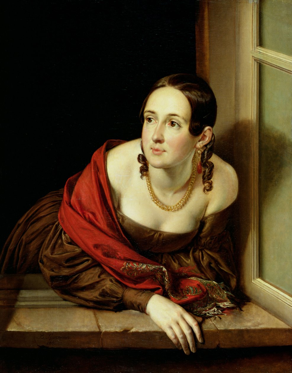 Mujer en su ventana o, La esposa de un tesorero de Vasili Andreevich Tropinin