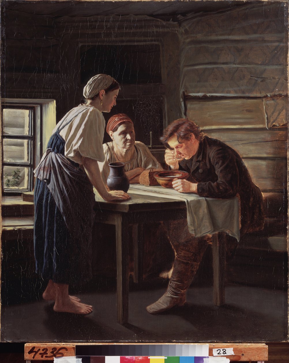 La recepción del peregrino. Pintura de Vasili (Vassili) Grigorievich Perov (1834-1882), óleo sobre lienzo de Vasili Grigorevich Perov