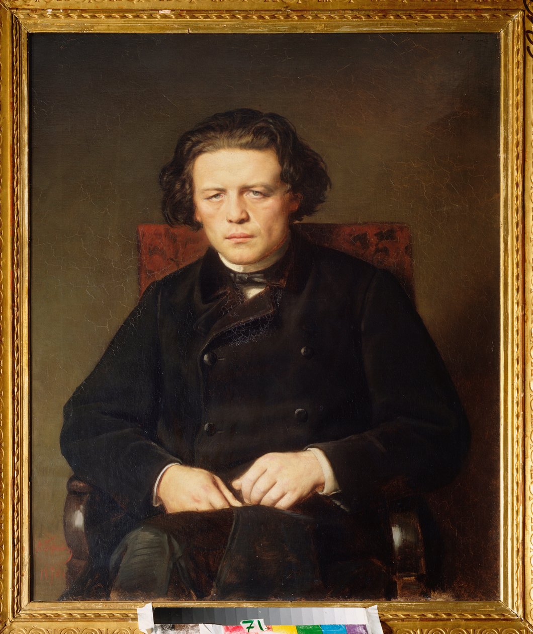 Retrato de Antón Rubinstein (1829-1894). Pintura de Vasili (Vasili) Grigoryevich Perov (1834-1882), óleo sobre lienzo de Vasili Grigorevich Perov