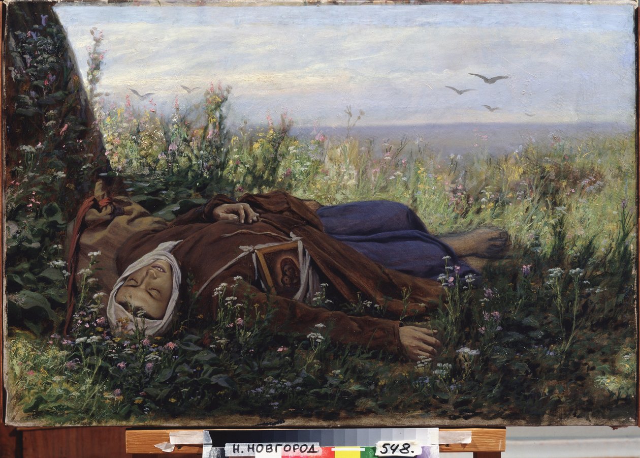 Un peregrino en un campo. Pintura de Vasily (Vasily) Grigoryevich Perov (1834-1882), óleo sobre lienzo de Vasili Grigorevich Perov