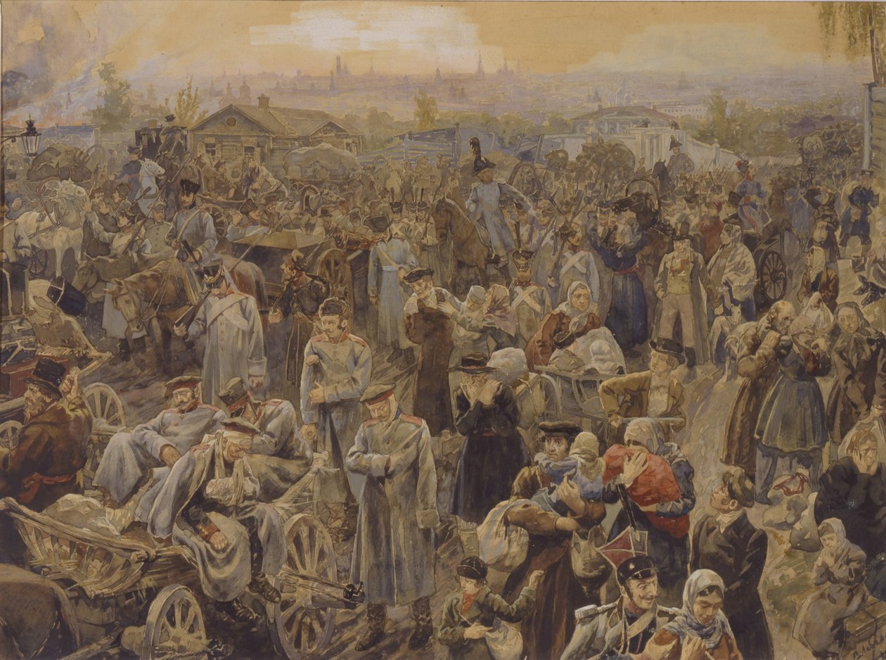 La retirada de las tropas rusas de Moscú en 1812 de Vasili Petrovich Lebedev