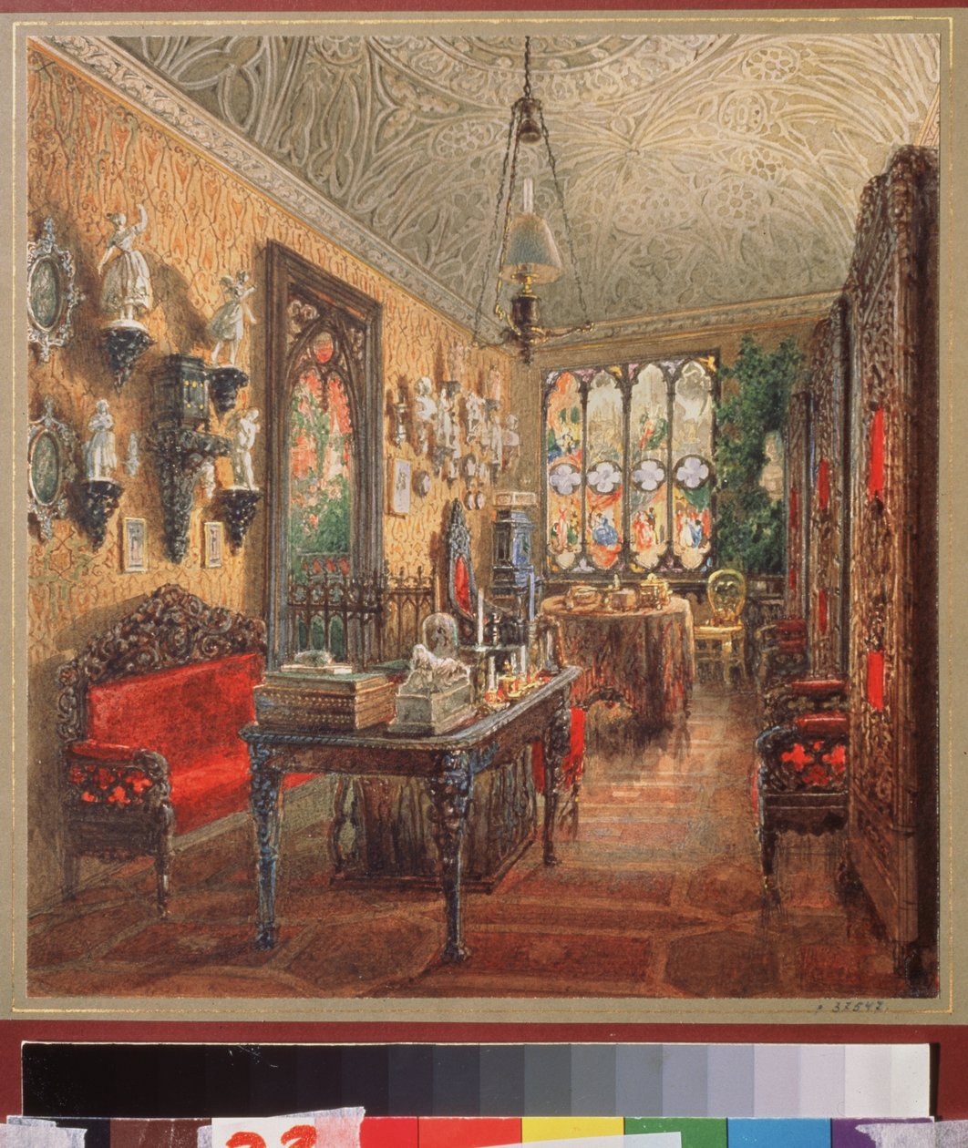 La oficina en el Palacio Yusupov (Palacio Moika) en San Petersburgo. Obra de Vasily Semyonovich Sadovnikov (1800-1879), acuarela sobre papel, arte ruso de Vasili Semenovich Sadovnikov