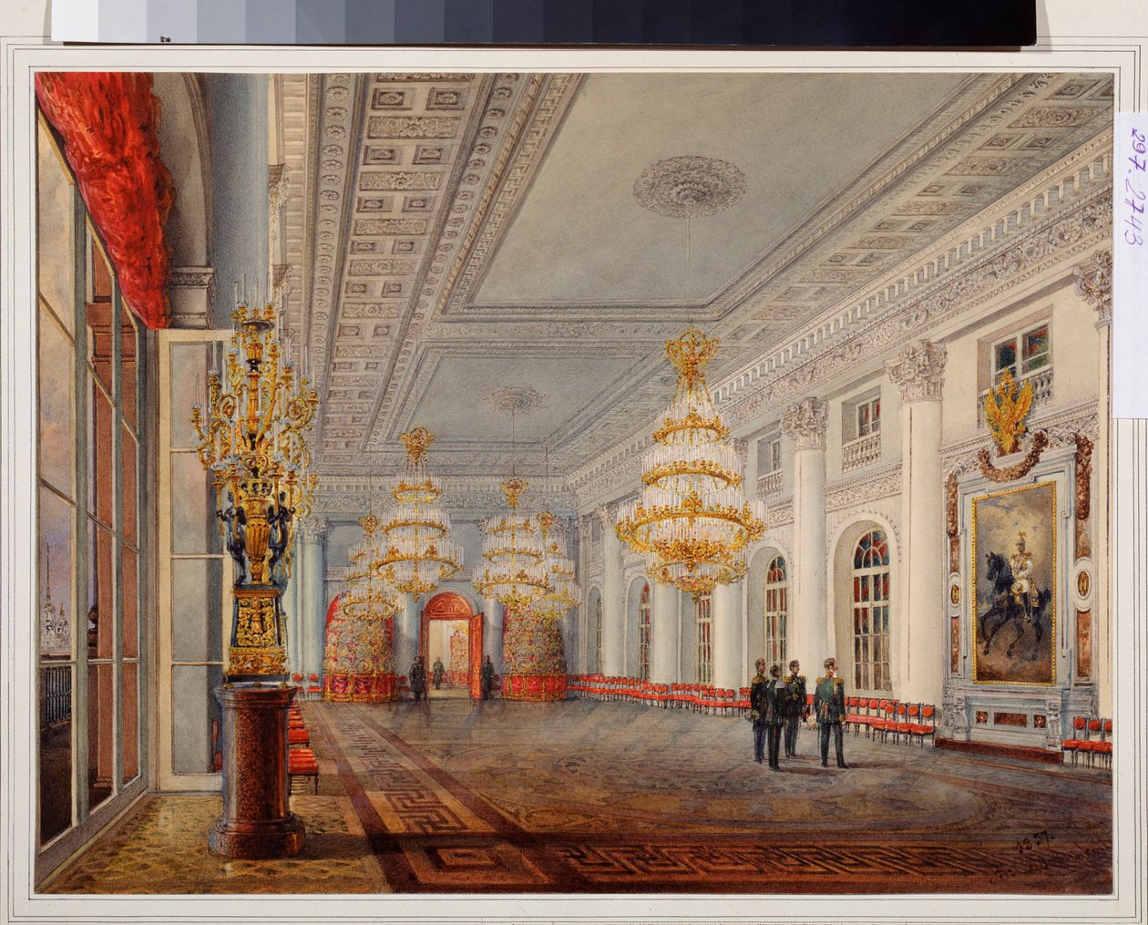 El Gran Salón (o Salón Nicolás) del Palacio de Invierno de San Petersburgo. Obra de Vasily Semyonovich Sadovnikov (1800-1879), acuarela sobre papel de Vasili Semenovich Sadovnikov