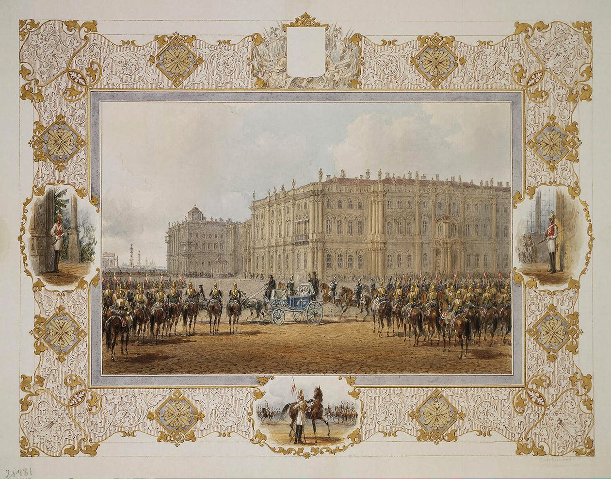 Revisión del Regimiento de Guardias a Caballo frente al Palacio de Invierno de Vasili Semenovich Sadovnikov