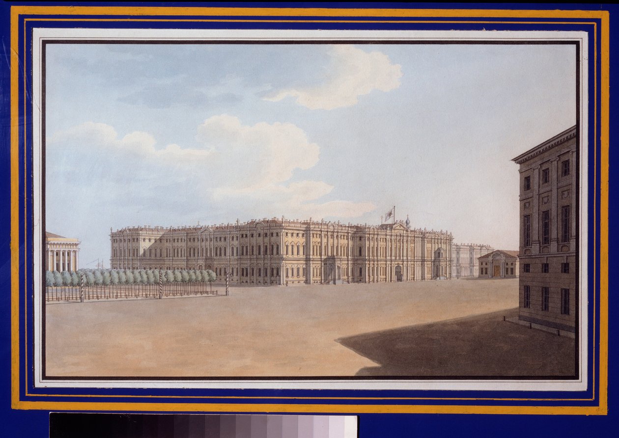 Vista de Winter Square desde Neva Avenue (Nevsky Prospect), San Petersburgo. Obra de Vasily Semyonovich Sadovnikov (1800-1879), acuarela sobre papel de Vasili Semenovich Sadovnikov