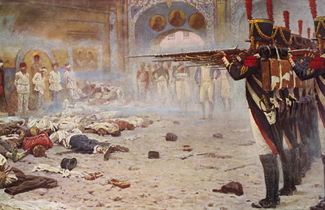 Pelotón de fusilamiento ejecutando prisioneros (litografía en color) de Vasili Vasilievich Vereshchagin