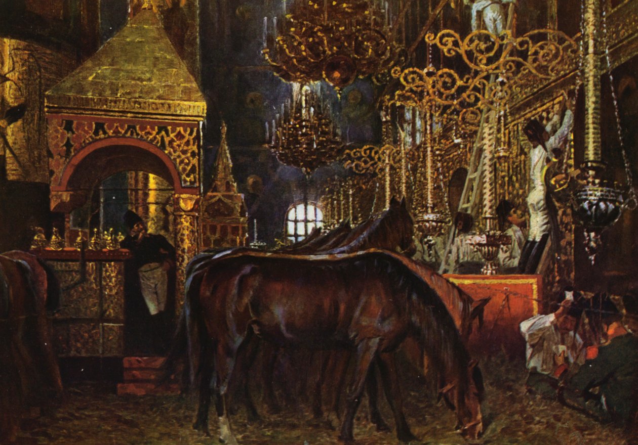 En la catedral de Ouspegnia (litografía en color) de Vasili Vasilievich Vereshchagin