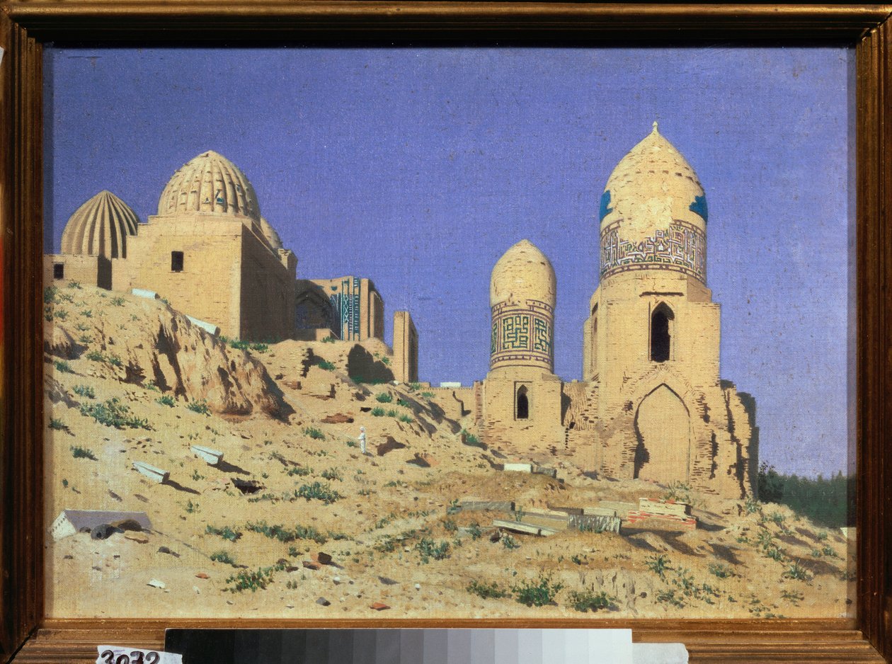 La necropole Shah I Zinda (Shah-i-Zinda) a Samarcande (Ouzbekistan) (Necrópolis Shah I Zinda en Samarcanda) - Pintura de Vasili Vasilyevich Vereshchagin (Vassili Verechtchaguine) (1842-1904), huile sur toile de Vasili Vasilievich Vereshchagin