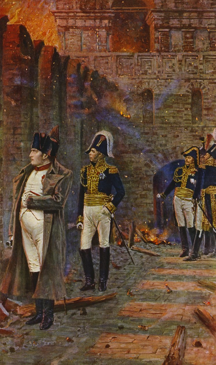 Napoleón Bonaparte observa el incendio del Kremlin en Moscú (litografía en color) de Vasili Vasilievich Vereshchagin