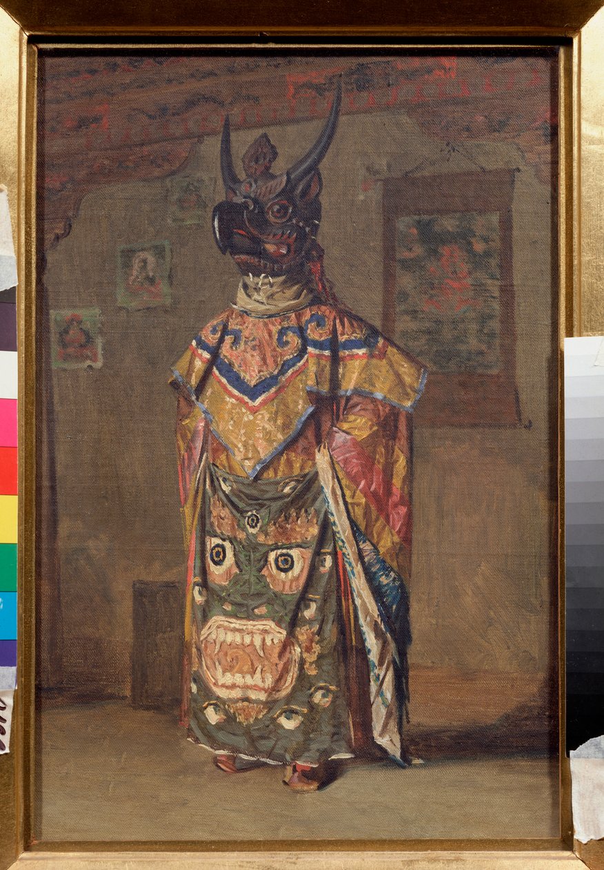 Un Lama en una fiesta budista en el Monasterio de Rumtek en Sikkim (India) (Lama en una fiesta budista en el Monasterio de Rumtek en Sikkim) - Pintura de Vasili Vasilyevich Vereshchagin (Vassili Vereshchagin) (1842-1904), óleo sobre lienzo de Vasili Vasilievich Vereshchagin