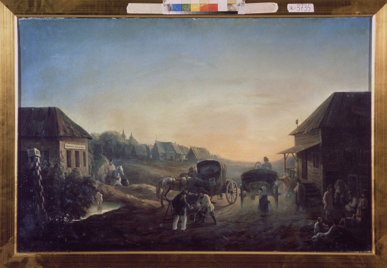 Estación de la diligencia. Pintura de Vasili Vasilyevich Samoylov (1813-1887), óleo sobre lienzo de Vasili Vasilyevich Samoylov