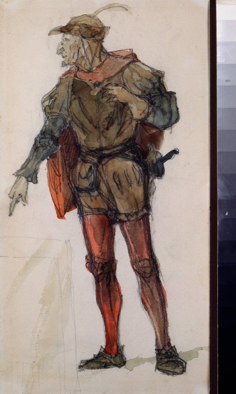Traje masculino para la ópera ""Faust"" de Charles Gounod (1818-1893) - Diseño de vestuario para la ópera Faust de Charles Gounod - Obra de Vasili Dmitrievich Polenov (1844-1927), lápiz y acuarela sobre papel de Vasilij Dmitrievich Polenov