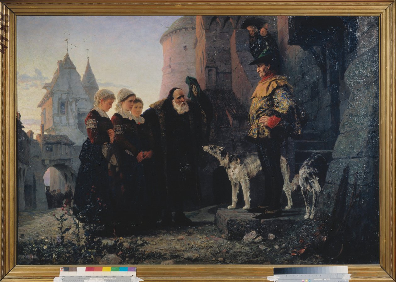 Le droit de la premiere nuit (droit de seigneur du seigneur) - El derecho de la primera noche - Pintura de Vasili Dmitrievich Polenov (1844-1927), óleo sobre lienzo de Vasilij Dmitrievich Polenov