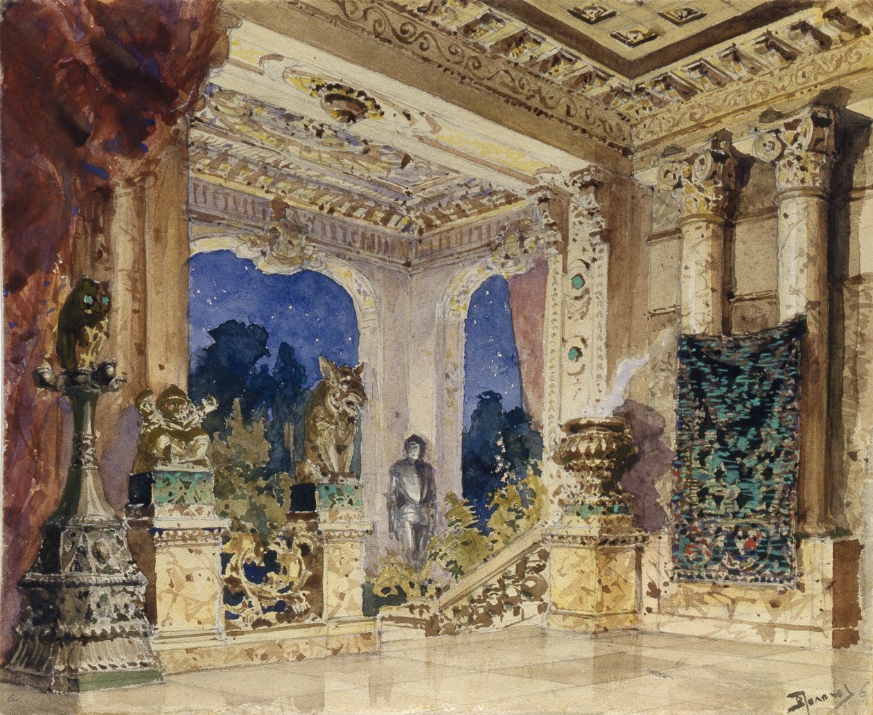 Diseño de escenario para la ópera La rosa escarlata de N. Krotkov, 1884 de Vasilij Dmitrievich Polenov