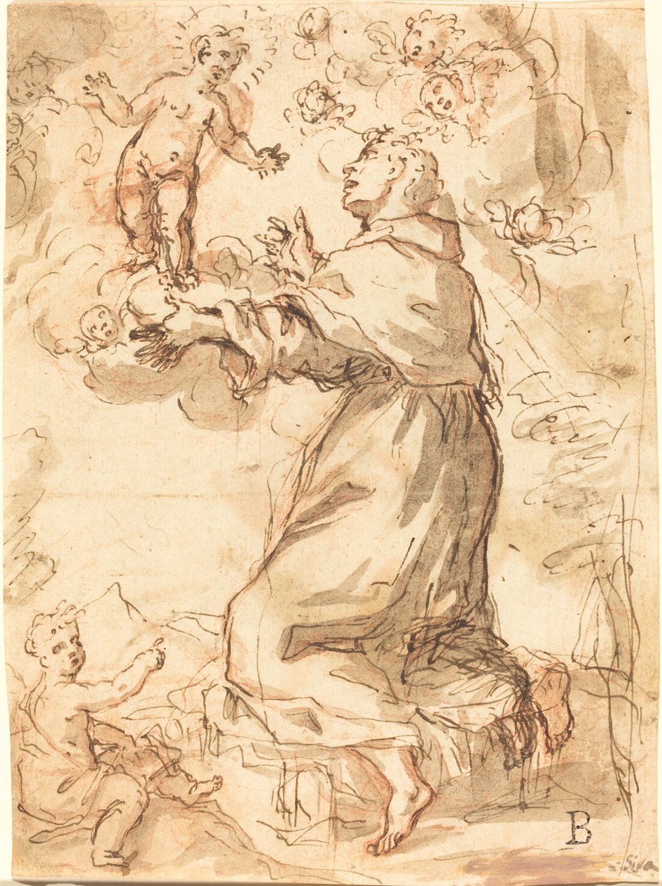 El Niño Jesús Apareciendo a San Francisco de Venetian 17th Century