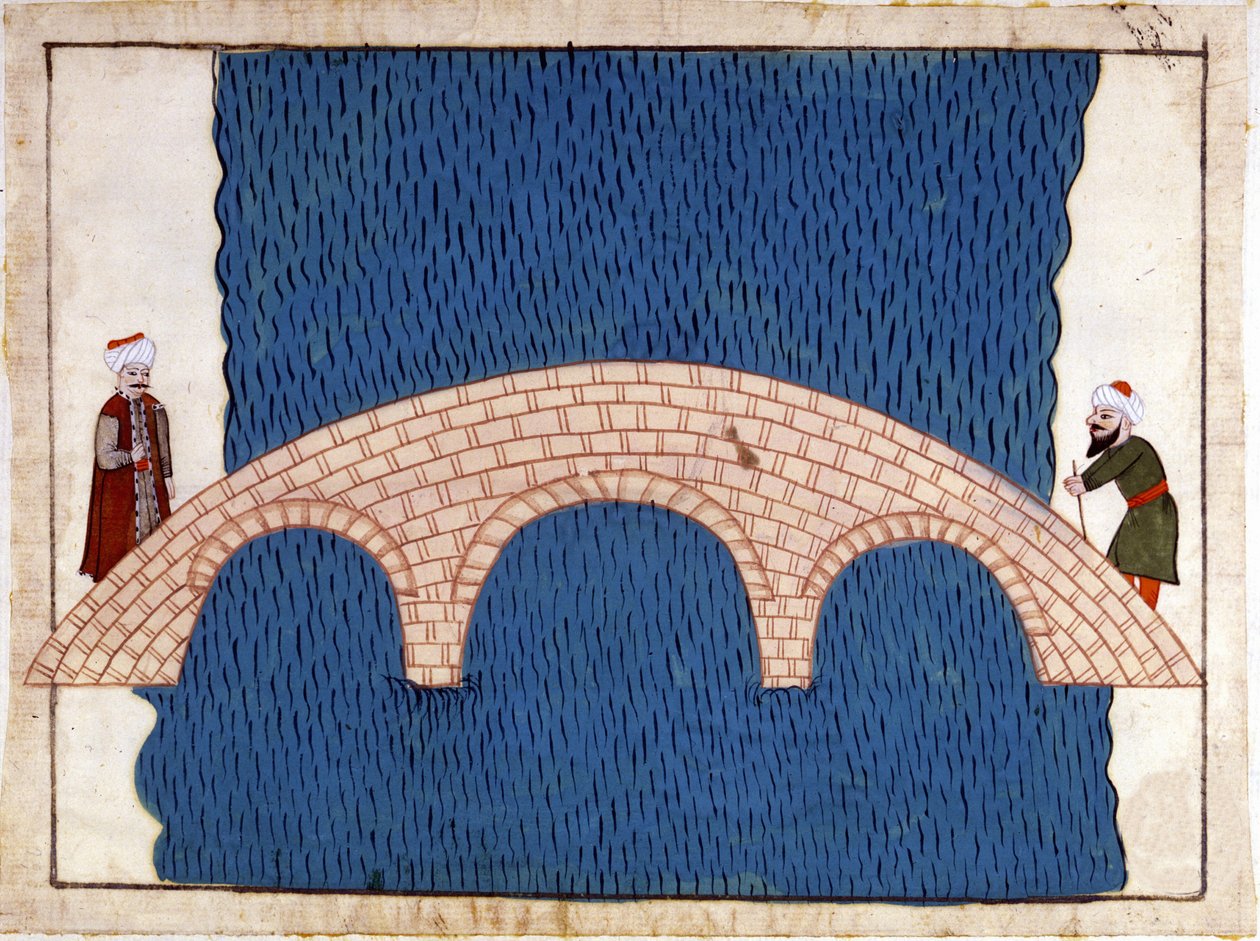 Constantinopla. Puente de Gálata. Miniatura de “Memorias Turcas” (códice Cicogna 1971 “Memorie Turchesche”) Acuarela de la escuela veneciana del siglo XVII. de Venetian School