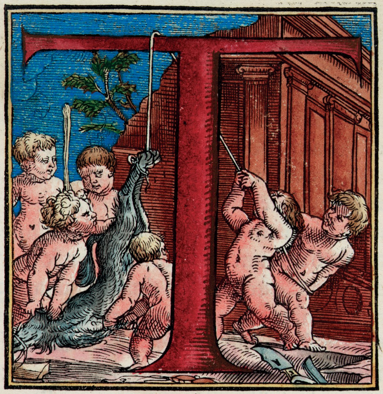Inicial T, (detalle) de una página de "De Humani Corporis Fabrica Libri Septem" de Andreas Vesalius de Venetian School