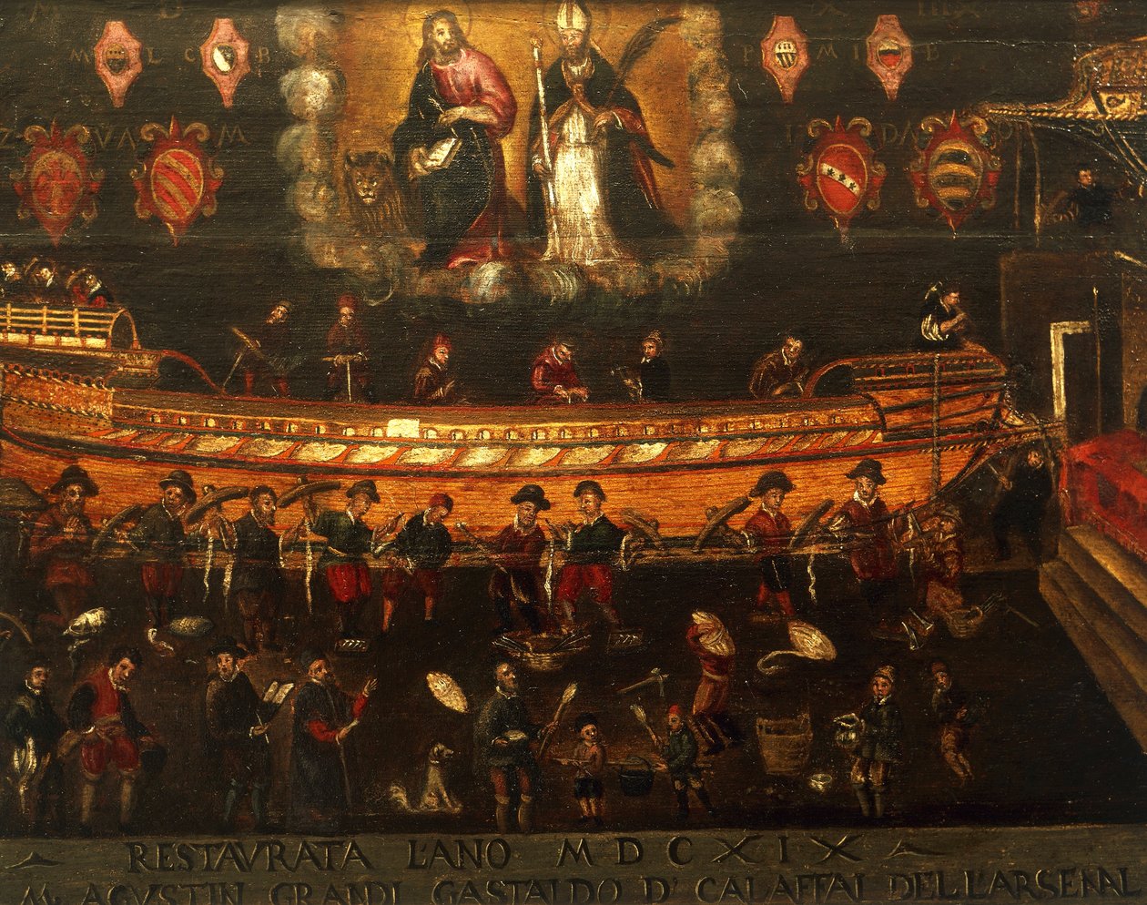 Letrero del Gremio de Construcción Naval en el Arsenal de Venecia, Italia de Venetian School