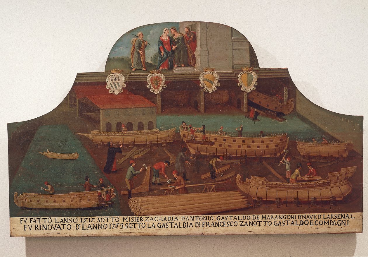 Letrero del Gremio de carpintería naval en el Arsenal de Venecia de Venetian School