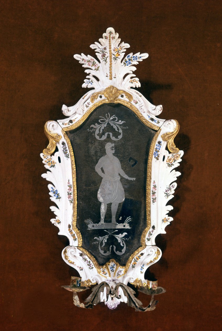 Lámpara de pared veneciana en cerámica y espejo de Murano. Siglo XVIII. Venecia, Ca 
