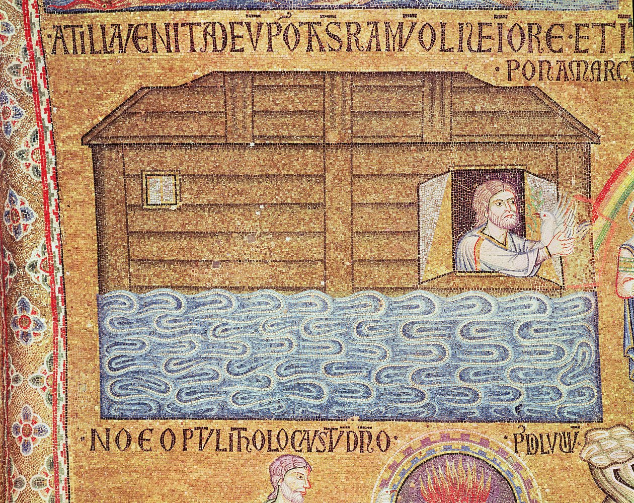 El Diluvio, del Atrio, (detalle) de Noé recibiendo la paloma blanca (mosaico) de Byzantine School
