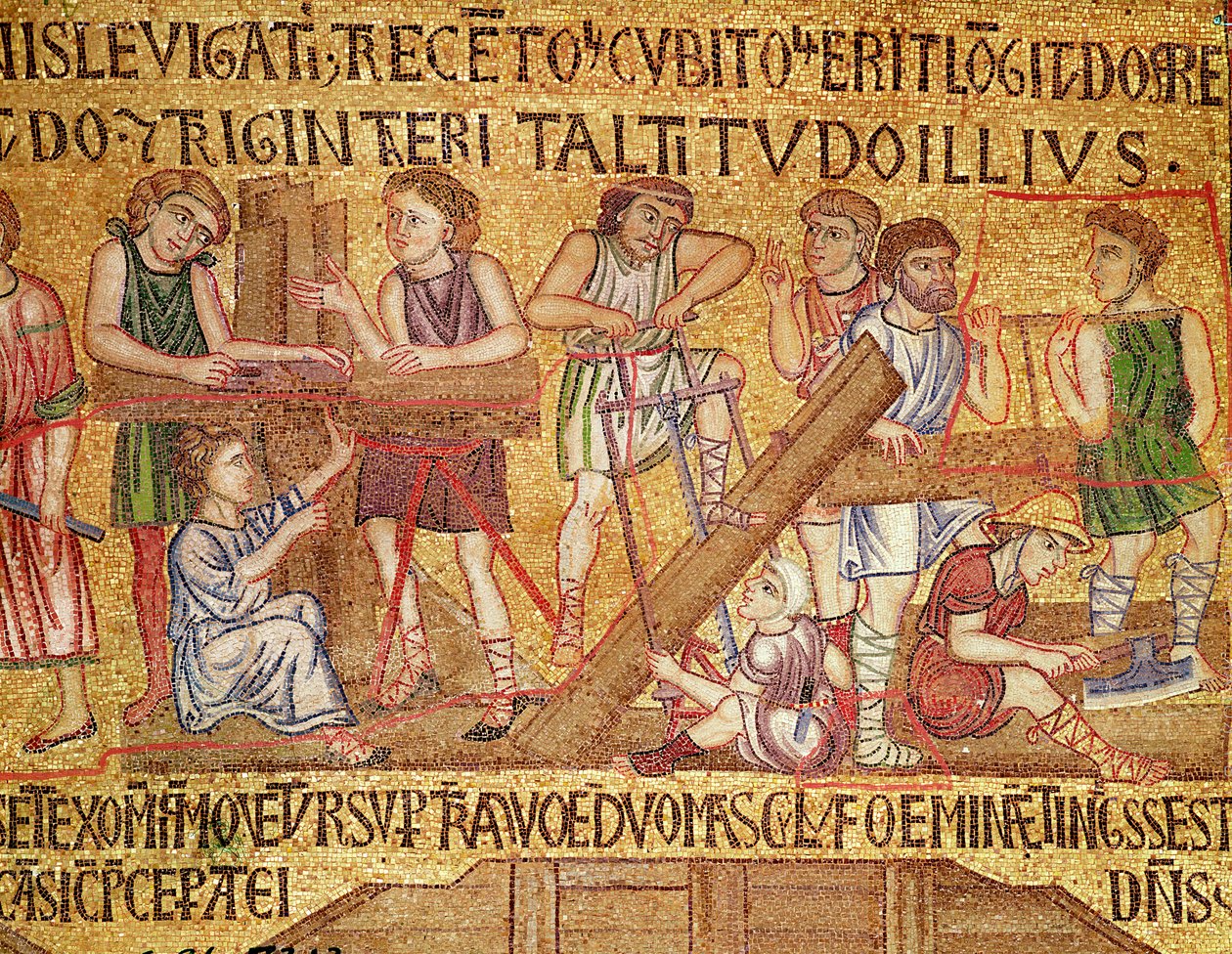El Diluvio, del Atrio, detalle de la construcción del arca de Byzantine School