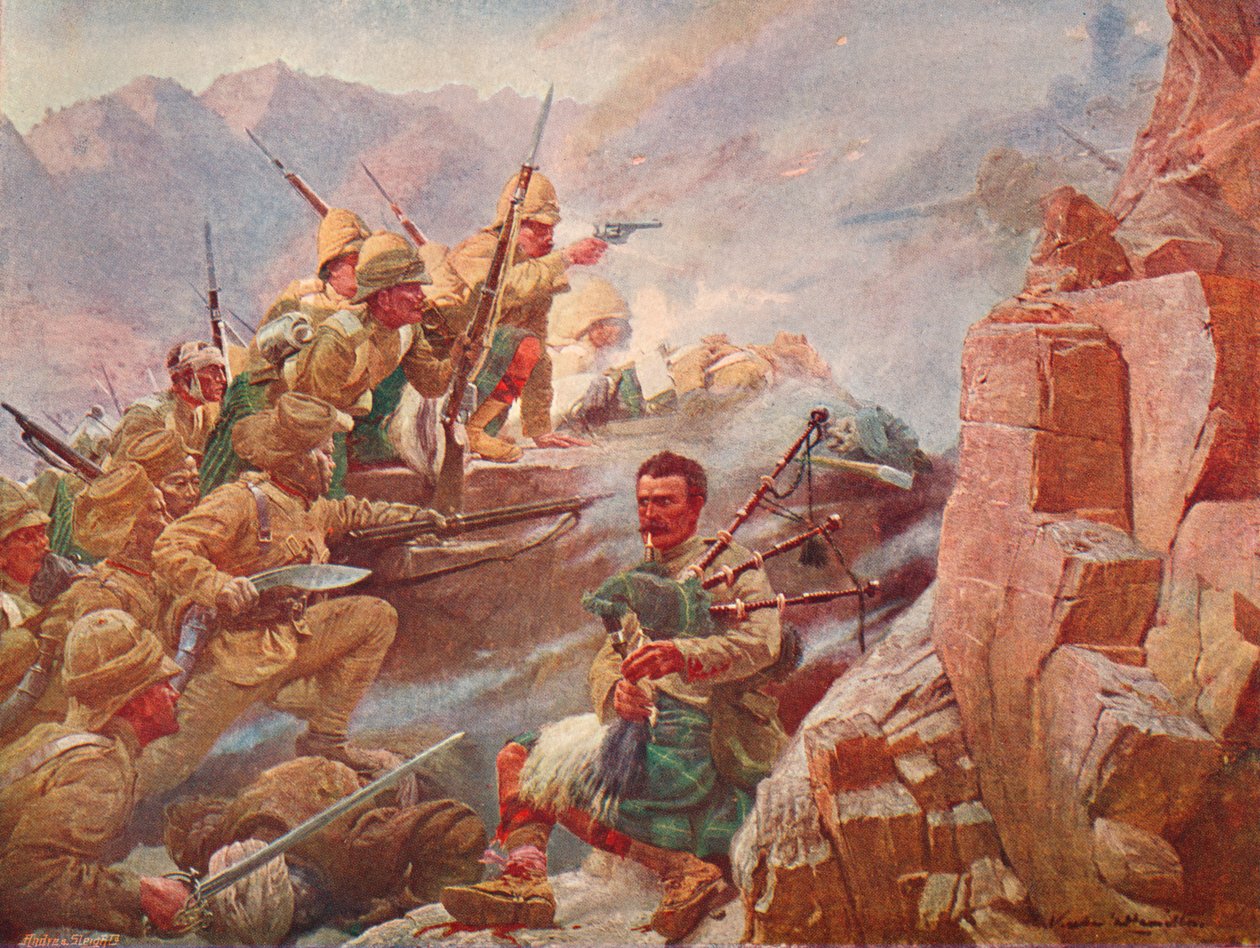 Asalto a las Alturas de Dargai por los 1ros Gordon Highlanders y los Gurkhas, 1897 de Vereker Monteith Hamilton