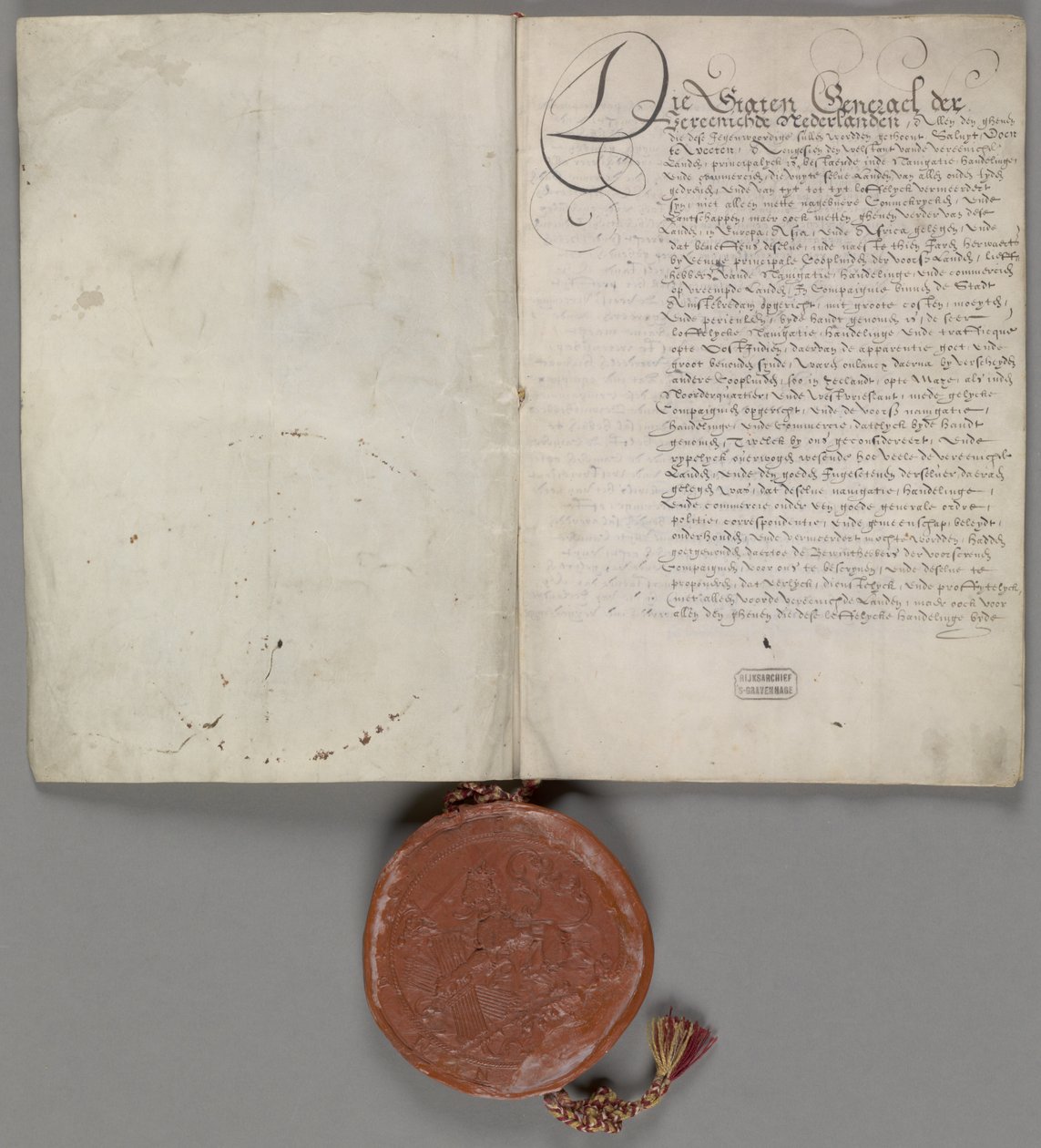 Patente otorgada por los Estados Generales sobre el comercio exclusivo al este del Cabo de Buena Esperanza y al oeste del Estrecho de Magallanes por un período de 21 años 1602 1 carta de Verenigde Oostindische Compagnie