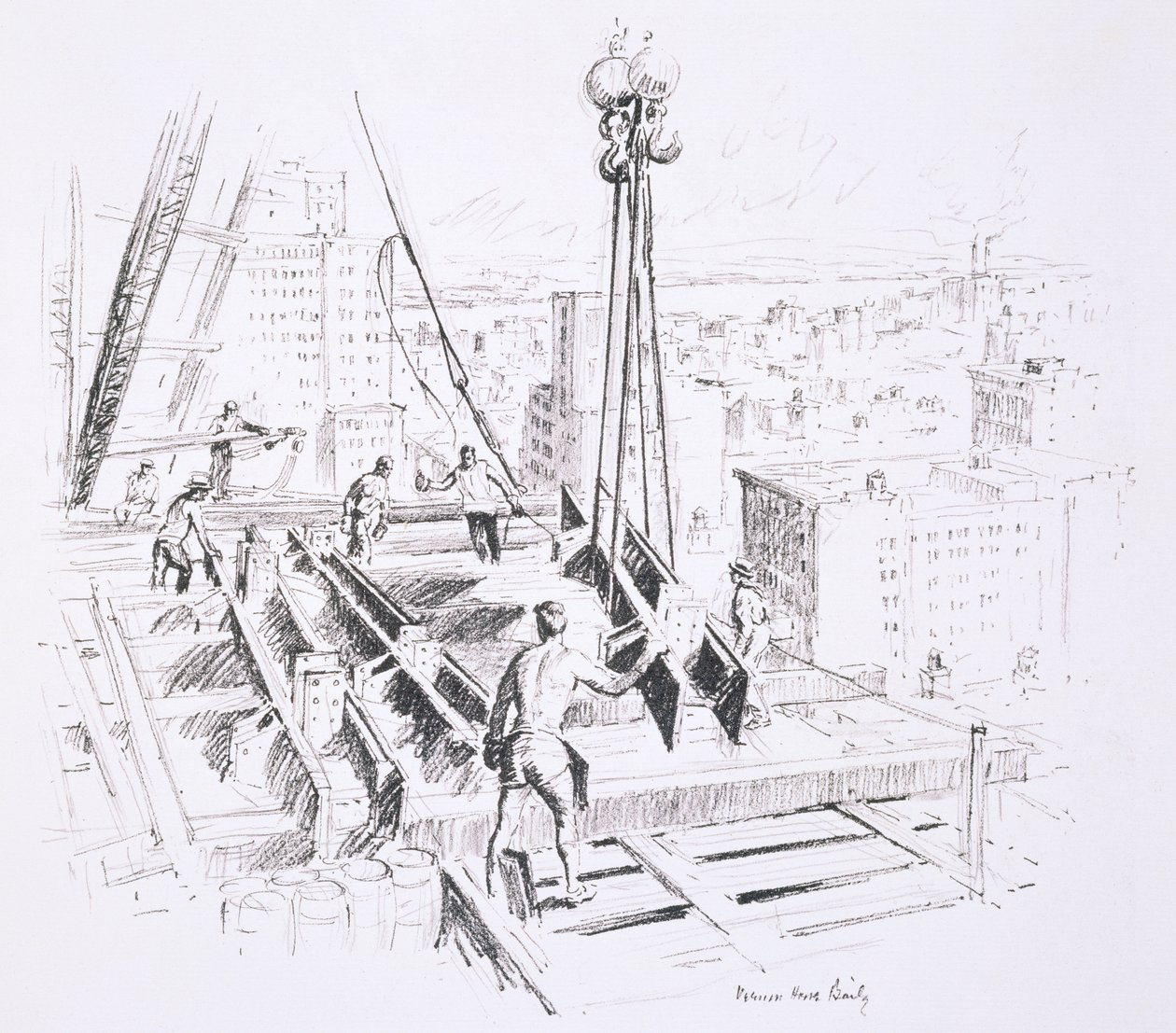 Vigas móviles en el piso 25 del Empire State Building, publicado por William Edwin Rudge de Vernon Howe Bailey