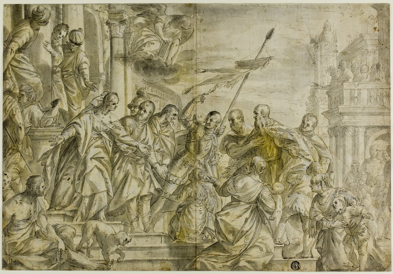 Los santos Marcos y Marcelino, llevados a la ejecución, mientras son consolados por San Sebastián de Veronese (Paolo Caliari)