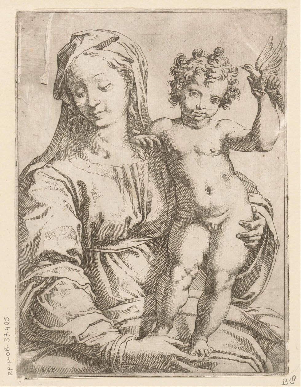 María con el Niño y un pájaro de Vespasiano Strada