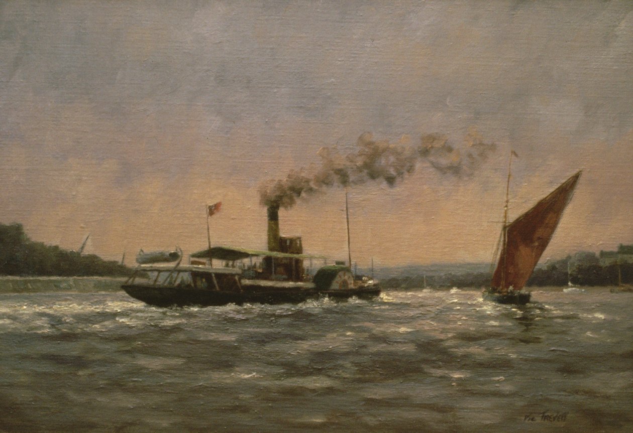 Pasado en el Medway (con un vapor de paletas restaurado, Kingswear Castle) de Vic Trevett