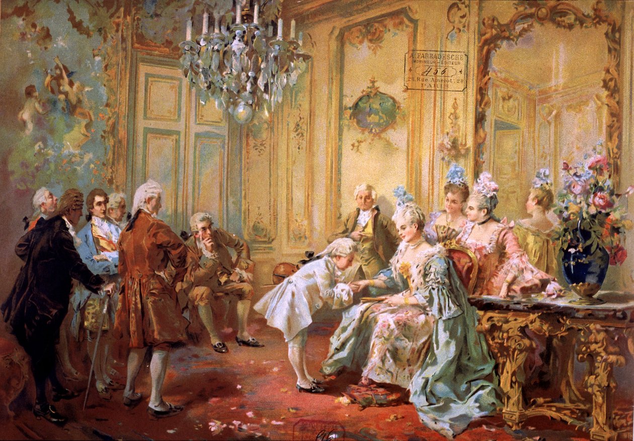 Mozart y Madame de Pompadour,c1900 (cromo) de Vicente de (after) Paredes