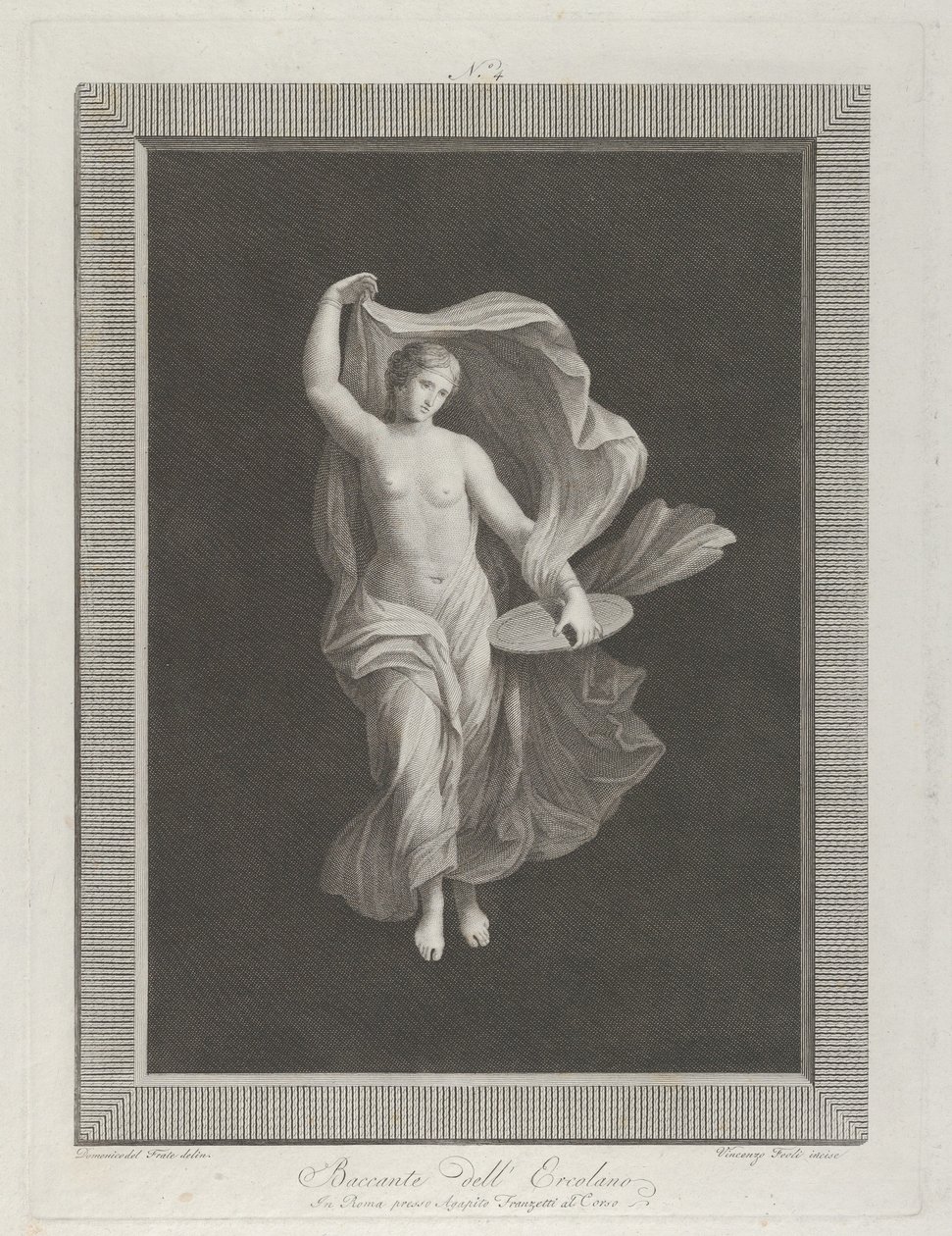 Una bacante parcialmente desnuda sosteniendo un disco en su mano izquierda y levantando sus ropas..., ca. 1795-1820 de Vicenzo Feoli