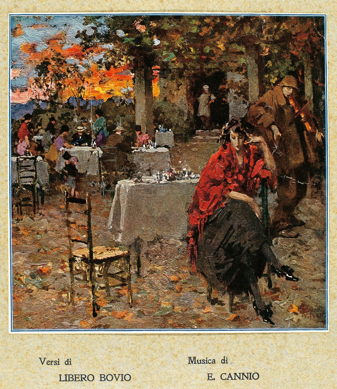Restaurante al aire libre, ilustración para una colección de canciones napolitanas. Italia, siglo XX de Vicenzo Irolli
