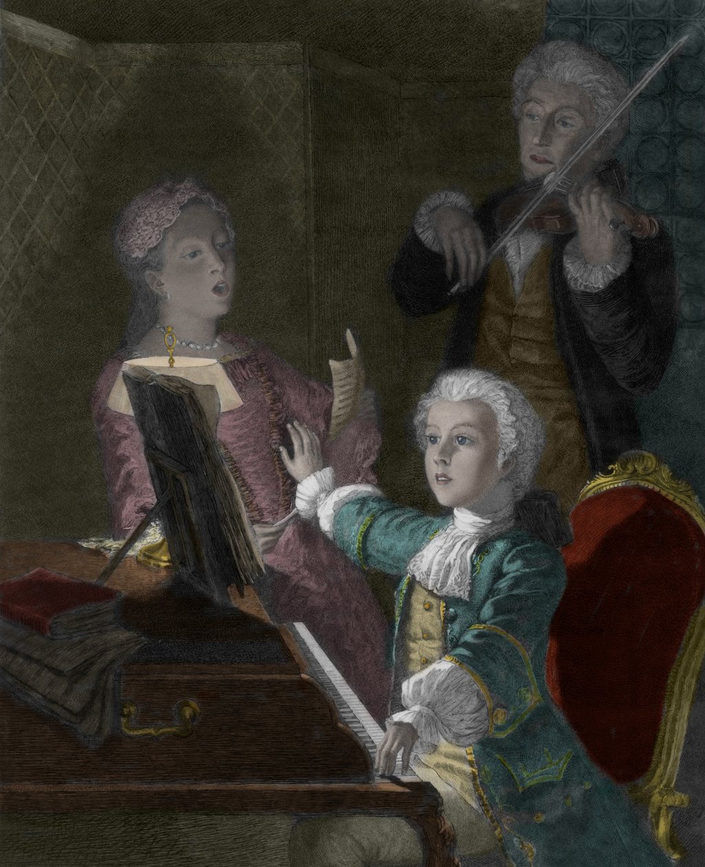 Wolfgang Amadeus Mozart con su Padre, Leopold y su hermana, Marie-Anne de Victor Louis Focillon