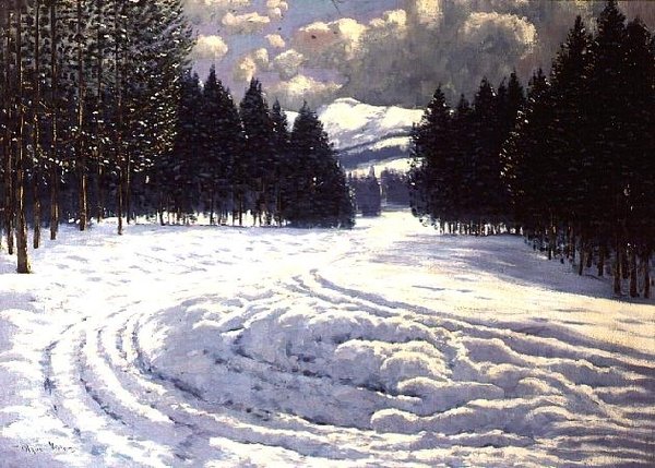 Rastros de Trineo en un Claro Nevado de Victor Olgyai
