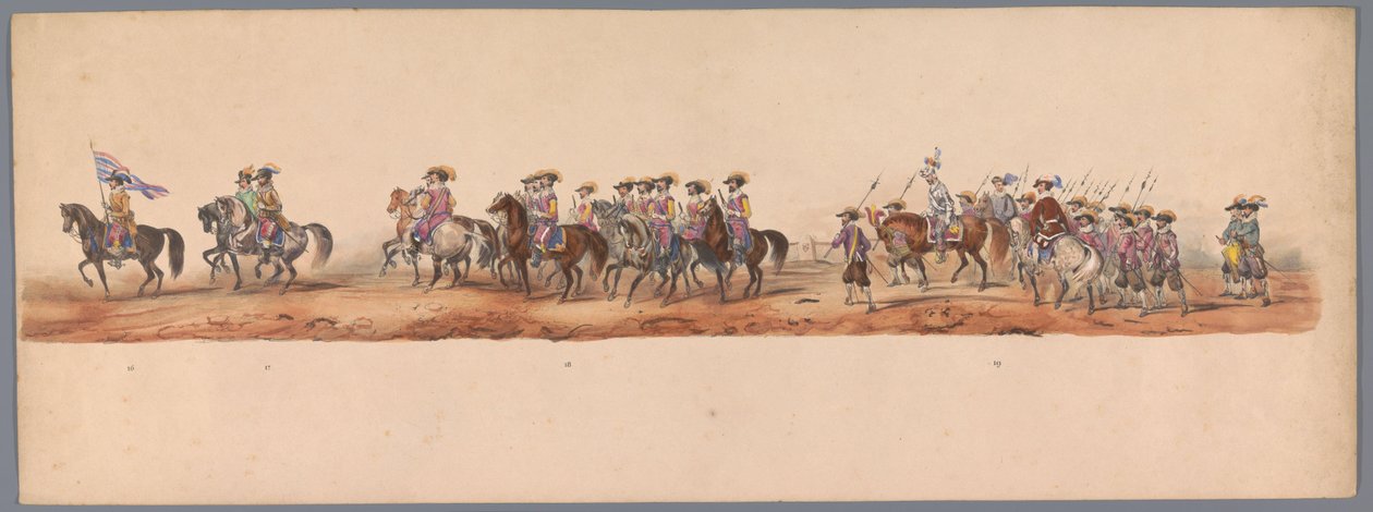 Procesión histórica en el segundo centenario de la Universidad de Ciencias Aplicadas de Utrecht, 1836 (lámina 5) Acercamiento de los ejércitos holandeses a Ostende, 3 de julio de 1600, el día después de la victoria en Nieuwpoort; según la representación di de Victor Adam