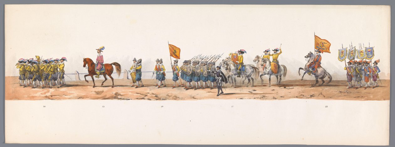 Procesión histórica en el segundo centenario de la Universidad de Ciencias Aplicadas de Utrecht, 1836 (lámina 7) Acercamiento de los ejércitos holandeses a Ostende, 3 de julio de 1600, el día después de la victoria en Nieuwpoort; según la representación di de Victor Adam